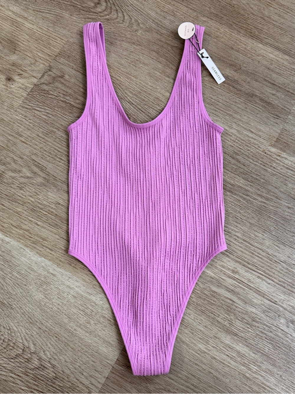 Purple crinkle-textured scoop-neck one-piece body suit small/medium